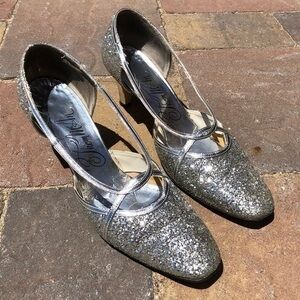 Vintage Thom McAn Vintage Strappy Silver Glitter Heels Rare Size 9
